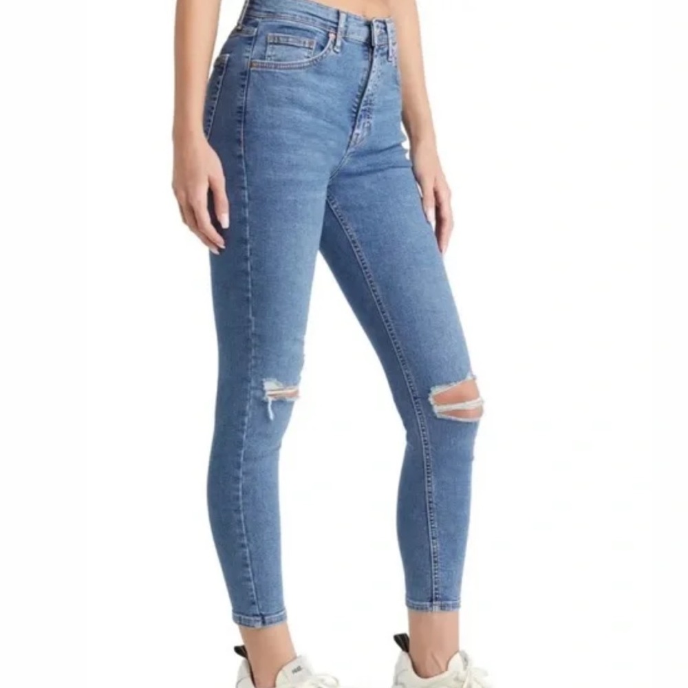 Topshop Jamie Blue Ripped Skinny Ankle Jeans